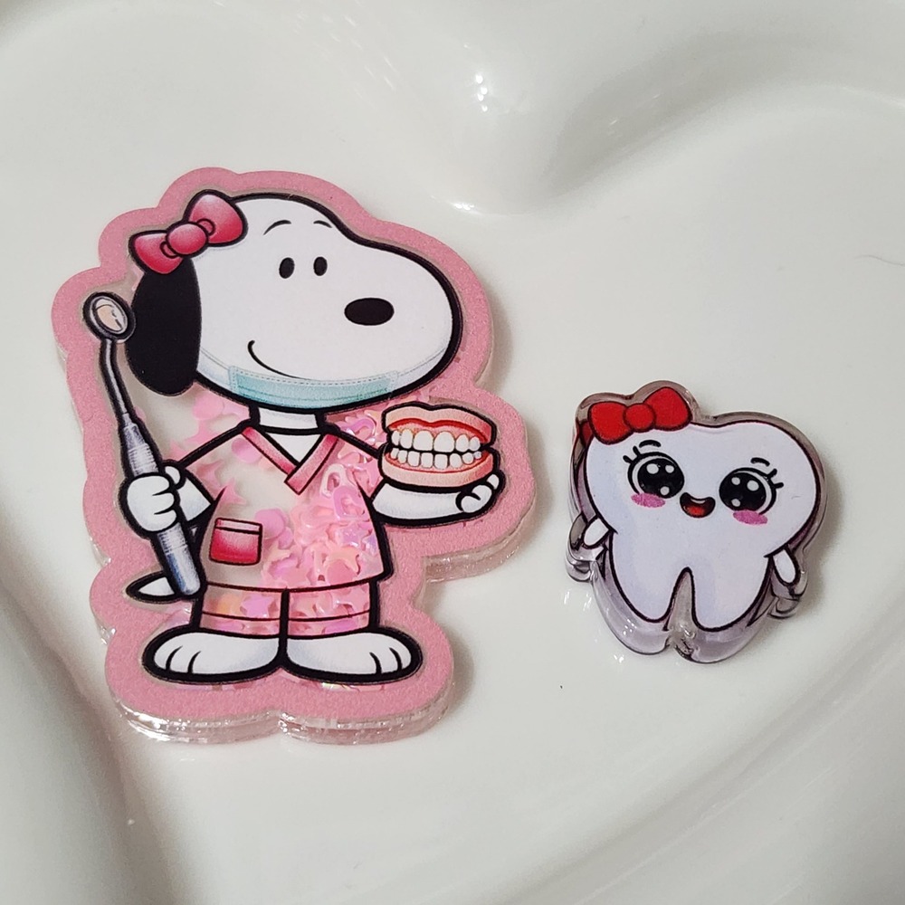 Sn Dog Dentist Shaker Flatback Focal Bead Tooth Dental Hygenist Badge Craft Clip